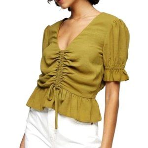 TOPSHOP Margot Ruched Top In Green - 2
